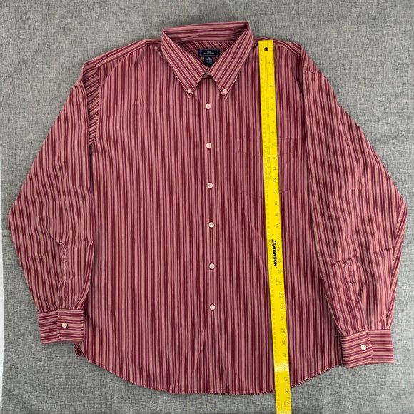 Vintage Men's Dockers Red Striped XL Button Down Shirt Cotton Long Sleeve - Picture 2 of 10
